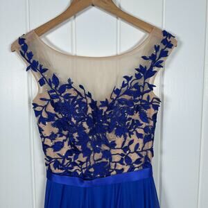 Sherri Hill Dress Royal Blue/Nude Size 0 Chiffon, Pageant, Homecoming Prom 11151